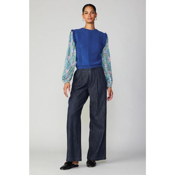 Anthropologie Current Air Twee Floral Nouveau Contrast Sweater Knit Top SZ M - Picture 4 of 16